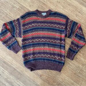 Vintage Eaton Multicolor Striped Knit Crewneck Sweater, Sz L